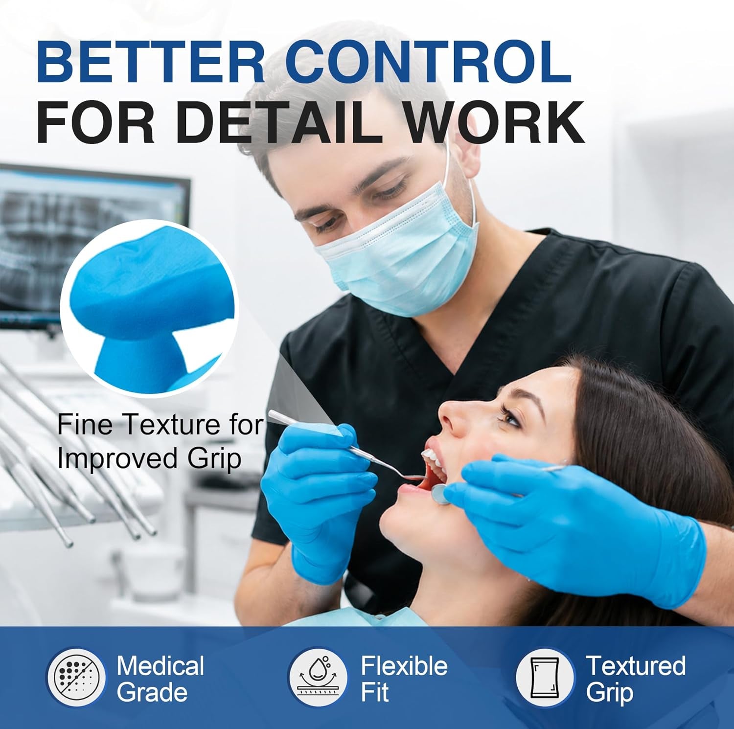 Nitrile Exam Gloves, Blue, 4 Mil, Powder-Free, Latex-Free, for Medical Exam, Cleaning and Food Prep, Non-Sterile